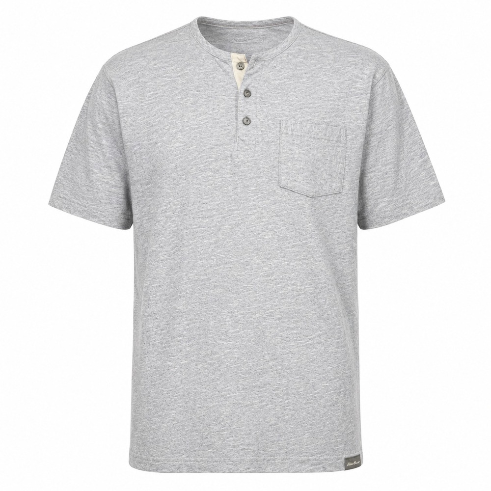 EDDIE BAUER Outdoor Mens Sz M Short Sleeve Henley Pocket Marled Blue/Gray Shirt